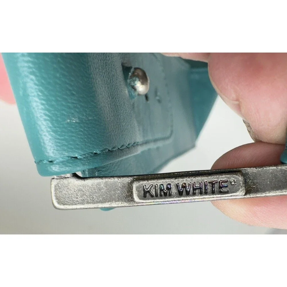 Kim White Leather Waist Belt‎ Adjustable Size S turqoise soft leather  USA